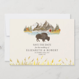 Buffalo Bison Waterverf Mountains Wedding Save The Date