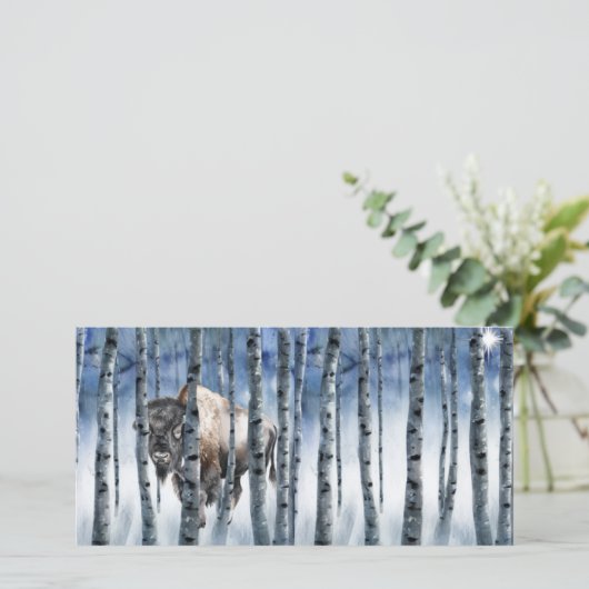 Buffalo Bison Winter Bossen Kerst Kaart (Staand voorkant)