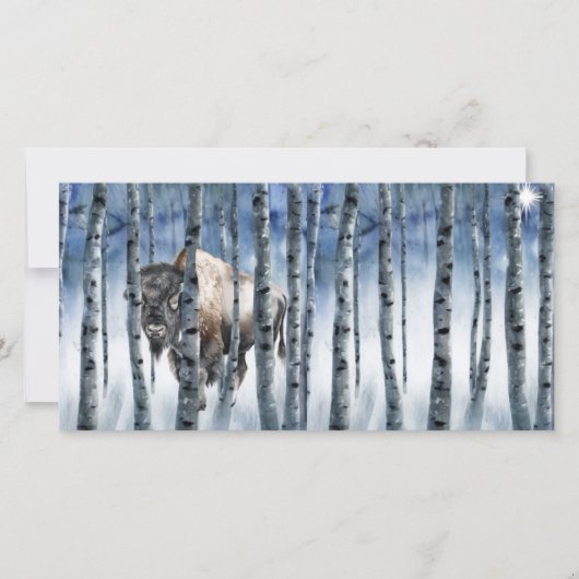 Buffalo Bison Winter Bossen Kerst Kaart (Voorkant)