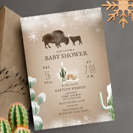 Buffalo Bison Winter Desert Cactus-Baby shower Kaart