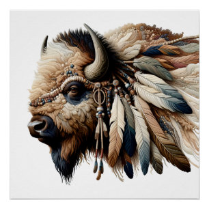 Buffalo Bizon Amerikaanse Indiase kunst Perfect Poster
