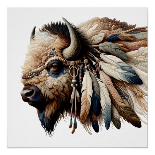 Buffalo Bizon Amerikaanse Indiase kunst Perfect Poster (Voorkant)
