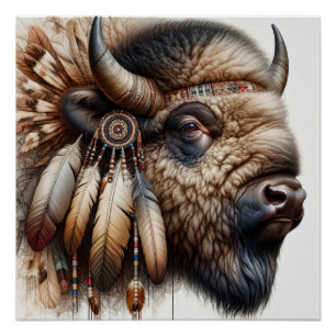 Buffalo Bizon Amerikaanse Indiase kunst Perfect Poster