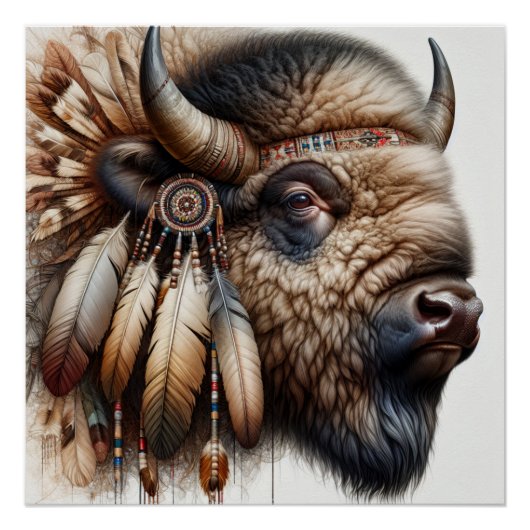 Buffalo Bizon Amerikaanse Indiase kunst Perfect Poster (Voorkant)