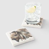 Buffalo Bizon Amerikaanse Indiase kunst Stenen Onderzetter (Zijkant)