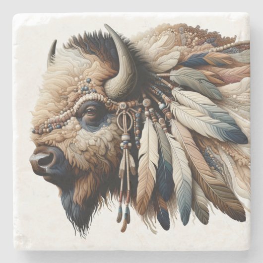 Buffalo Bizon Amerikaanse Indiase kunst Stenen Onderzetter (Voorkant)