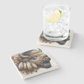 Buffalo Bizon Amerikaanse Indiase kunst Stenen Onderzetter (Zijkant)