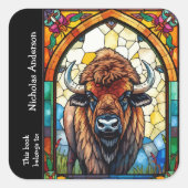 Buffalo Bizon Dier Natuur kunst Custom Bookplate Vierkante Sticker (Voorkant)