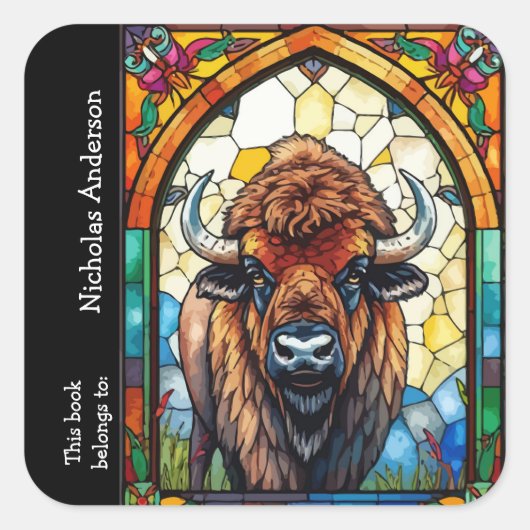 Buffalo Bizon Dier Natuur kunst Custom Bookplate Vierkante Sticker (Voorkant)