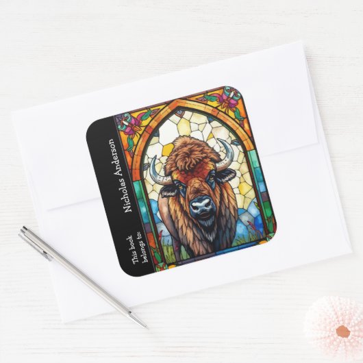 Buffalo Bizon Dier Natuur kunst Custom Bookplate Vierkante Sticker (Envelop)