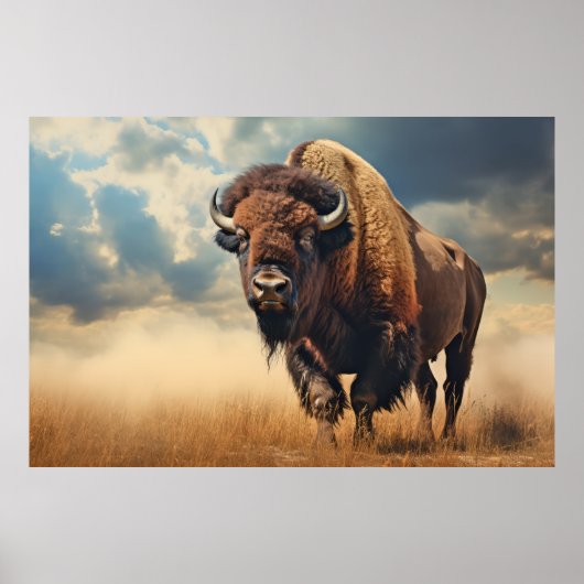 Buffalo Bizon Dier Wilde natuur Kleurrijk Poster (Voorkant)