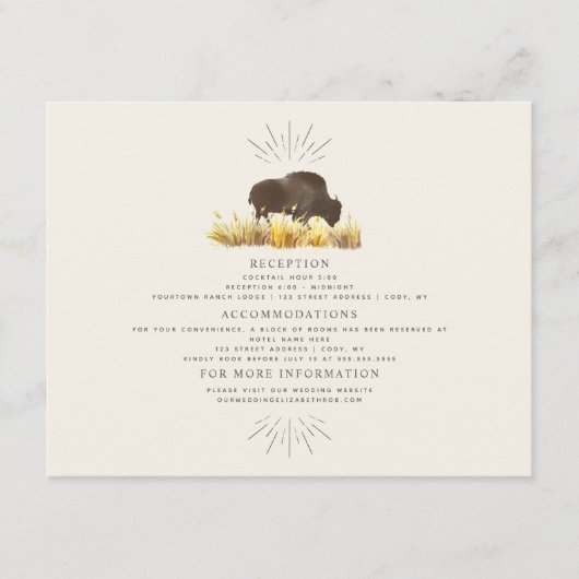 Buffalo Bizon Gras Herfst Bruiloft Details Informatiekaartje (Voorkant)