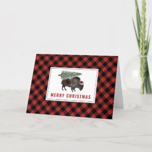 Buffalo Bizon Santa Prettig Kerstboom Rood Geruit Feestdagen Kaart