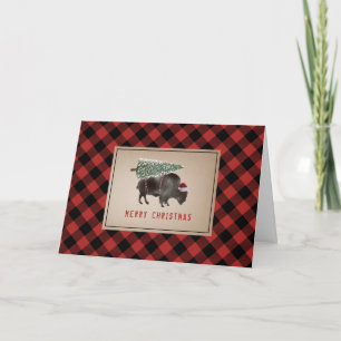 Buffalo Bizon Santa Prettig Kerstboom Rustiek Feestdagen Kaart