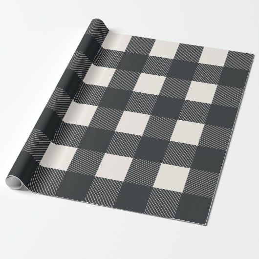Buffalo Black Simple Stylish Trendy Check Cadeaupapier (Uitgerold)