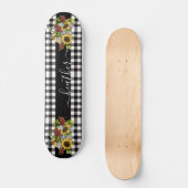 Buffalo Black White Sunflower Handgeschreven naam Persoonlijk Skateboard (Voorkant)