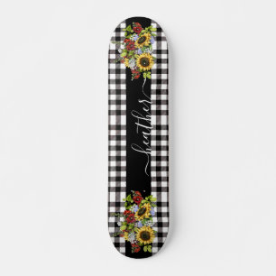 Buffalo Black White Sunflower Handgeschreven naam Persoonlijk Skateboard