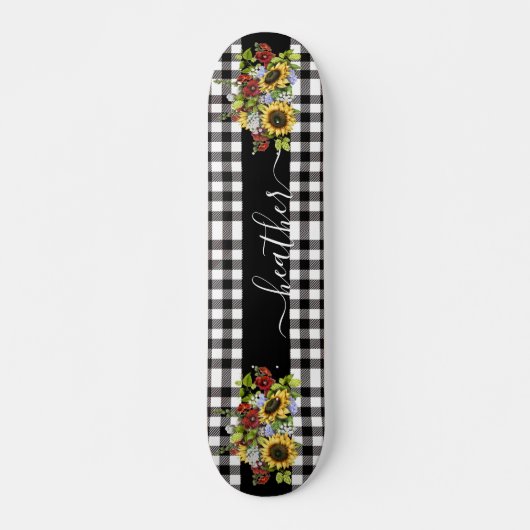 Buffalo Black White Sunflower Handgeschreven naam Persoonlijk Skateboard (Voorkant)
