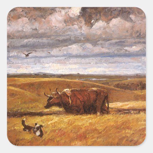 Buffalo Bones Omgeploegd door Harvey Thomas Dunn Vierkante Sticker (Voorkant)