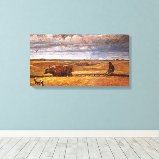 Buffalo Botten onder toezicht van Harvey Thomas Du Canvas Afdruk (Insitu (Houten vloer))