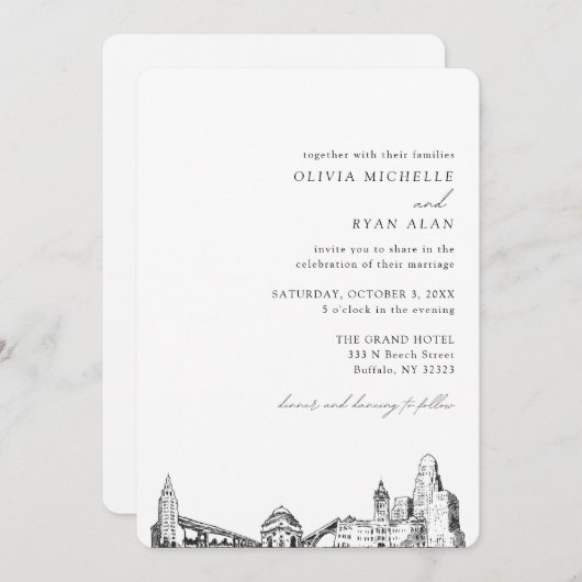 Buffalo bruiloft elegante skyline uitnodiging (Voorkant / Achterkant)
