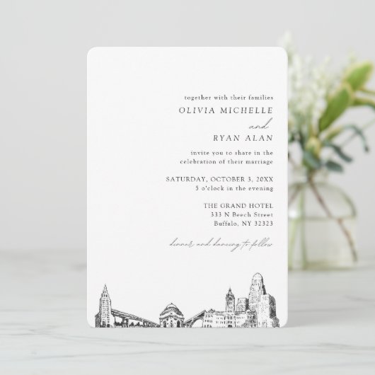 Buffalo bruiloft elegante skyline uitnodiging (Staand voorkant)