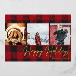 Buffalo Check 3 Foto Prettige feestdagen Folie Uitnodiging