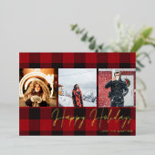 Buffalo Check 3 Foto Prettige feestdagen Folie Uitnodiging (Staand Voorkant)