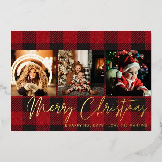 Buffalo Check 3 Fotoliefkerst Folie Uitnodiging (Voorkant)