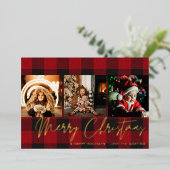 Buffalo Check 3 Fotoliefkerst Folie Uitnodiging (Staand Voorkant)
