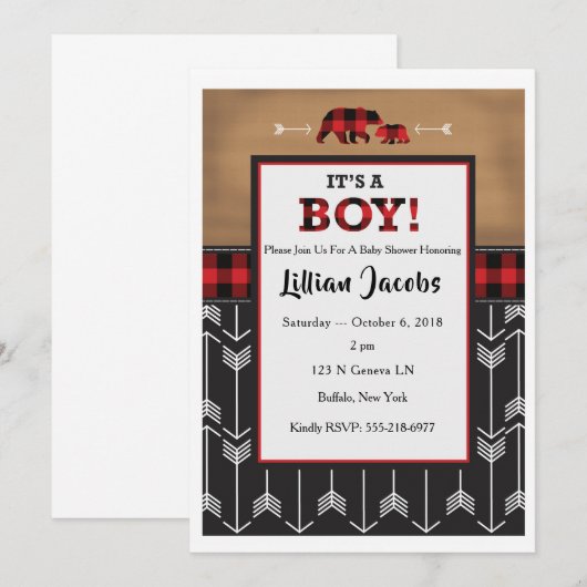Buffalo Check Baby Boy Uitnodiging (Voorkant / Achterkant)