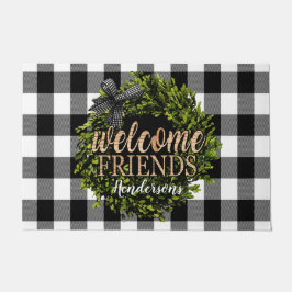Buffalo Check Black and White Boxwood Wreater Deurmat