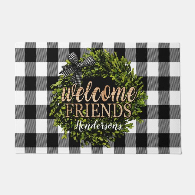 Buffalo Check Black and White Boxwood Wreater Deurmat (Voorkant)