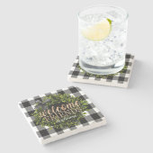 Buffalo Check Black and White Boxwood Wreater Stenen Onderzetter (Zijkant)