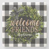 Buffalo Check Black and White Boxwood Wreater Stenen Onderzetter (Voorkant)