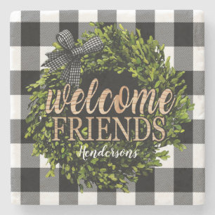 Buffalo Check Black and White Boxwood Wreater Stenen Onderzetter