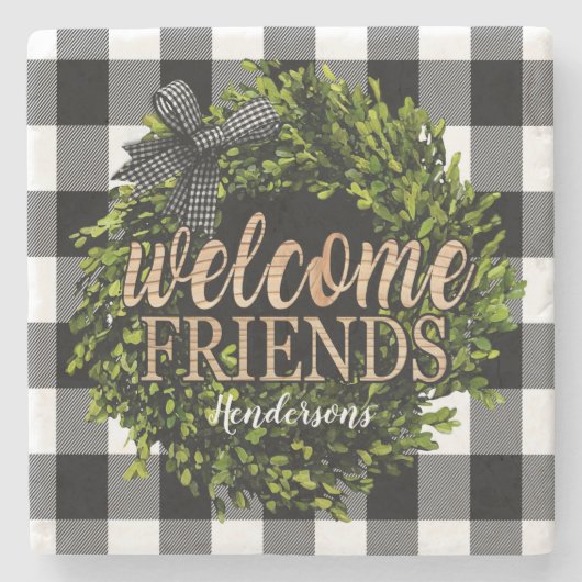 Buffalo Check Black and White Boxwood Wreater Stenen Onderzetter (Voorkant)