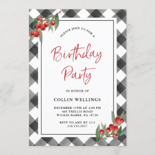 Buffalo Check Black & White Custom Birthday Party Kaart