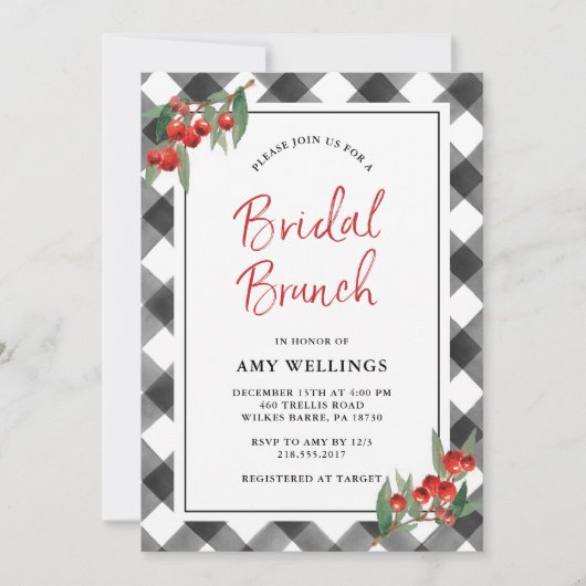 Buffalo Check Black & White Custom Bridal Brunch Kaart (Voorkant)