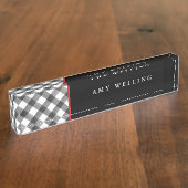 Buffalo Check Black & White Teacher Kantoor Cubicl Naambordje (Zijkant)