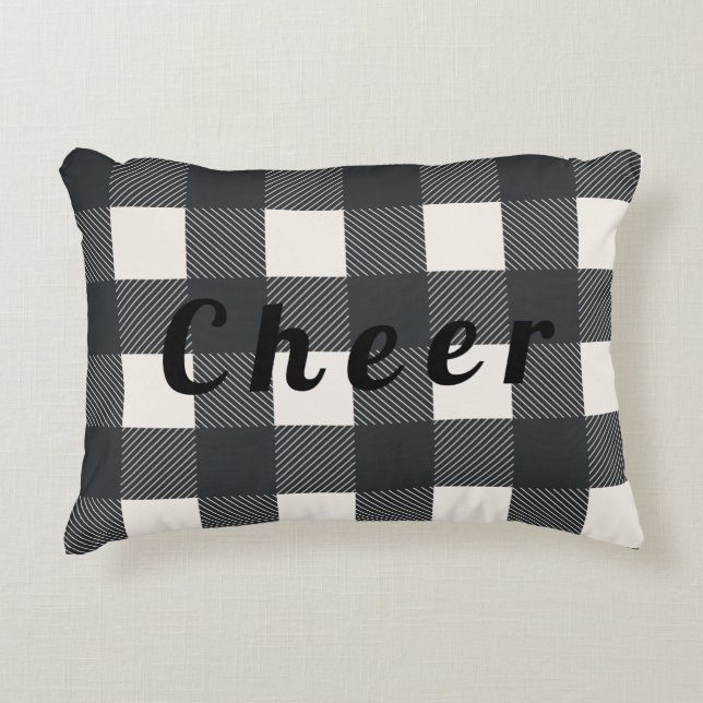Buffalo Check Cheer Black Typography Holiday Accent Kussen (Voorkant)