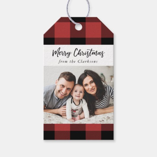 Buffalo Check Christmas Photo Gift Label Cadeaulabel (Voorkant)