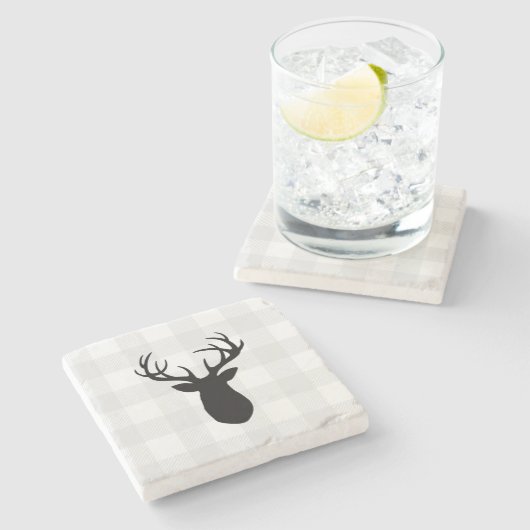 Buffalo Check Deer Wilderness Cabin Stenen Onderzetter (Zijkant)