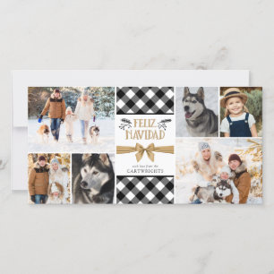 Buffalo Check FELIZ NAVIDAD zwart wit collage Feestdagenkaart