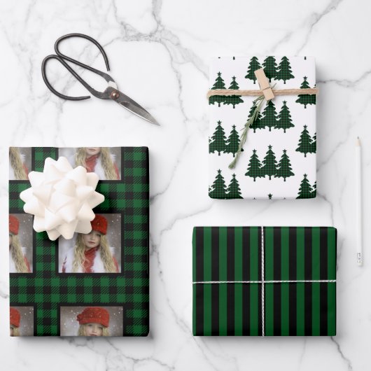 Buffalo Check Foto Kerstmis Inpakpapier Vel (Voorkant)