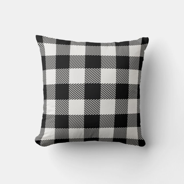 Buffalo Check geruite Gingham Zwart-wit Kussen (Voorkant)