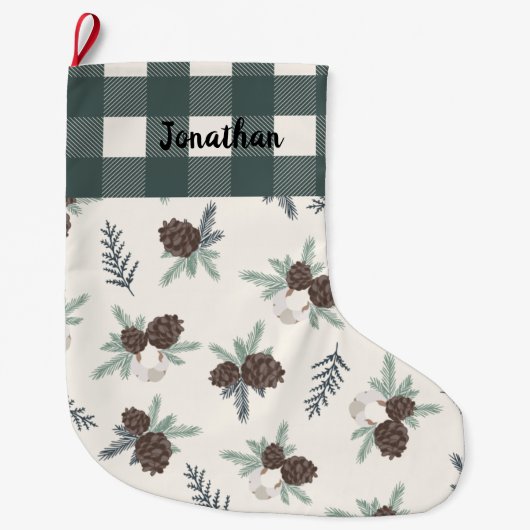 Buffalo Check Gingham Name Hunter Green Cute Grote Kerstsok (Voorkant)