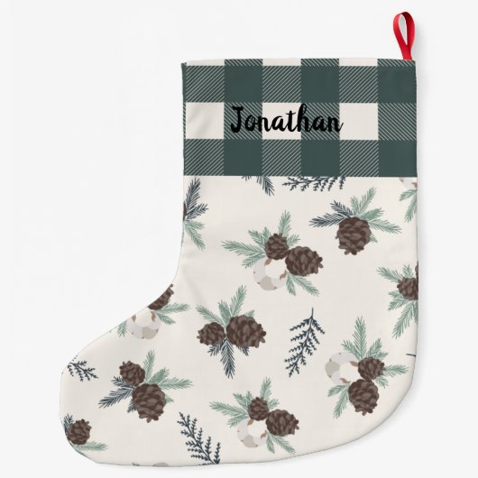 Buffalo Check Gingham Name Hunter Green Cute Grote Kerstsok (Achterkant)
