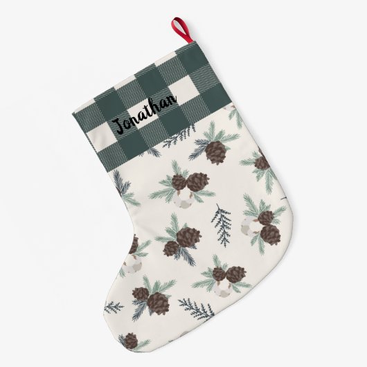 Buffalo Check Gingham Name Hunter Green Cute Grote Kerstsok (Achterkant (Hangend))