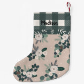 Buffalo Check Gingham Name Hunter Green Floral Kleine Kerstsok (Achterkant)